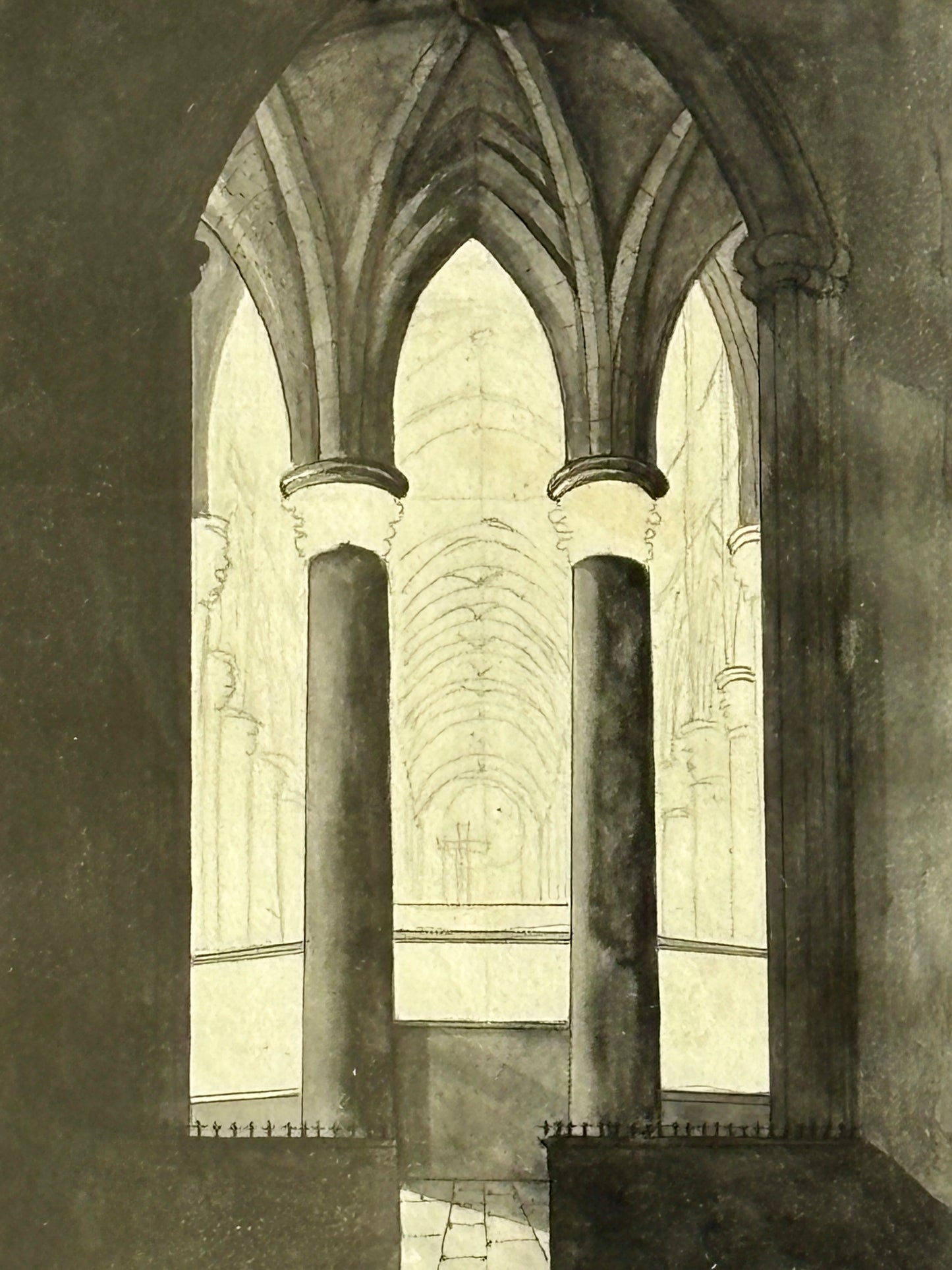 Antique drawing of cathedral interior