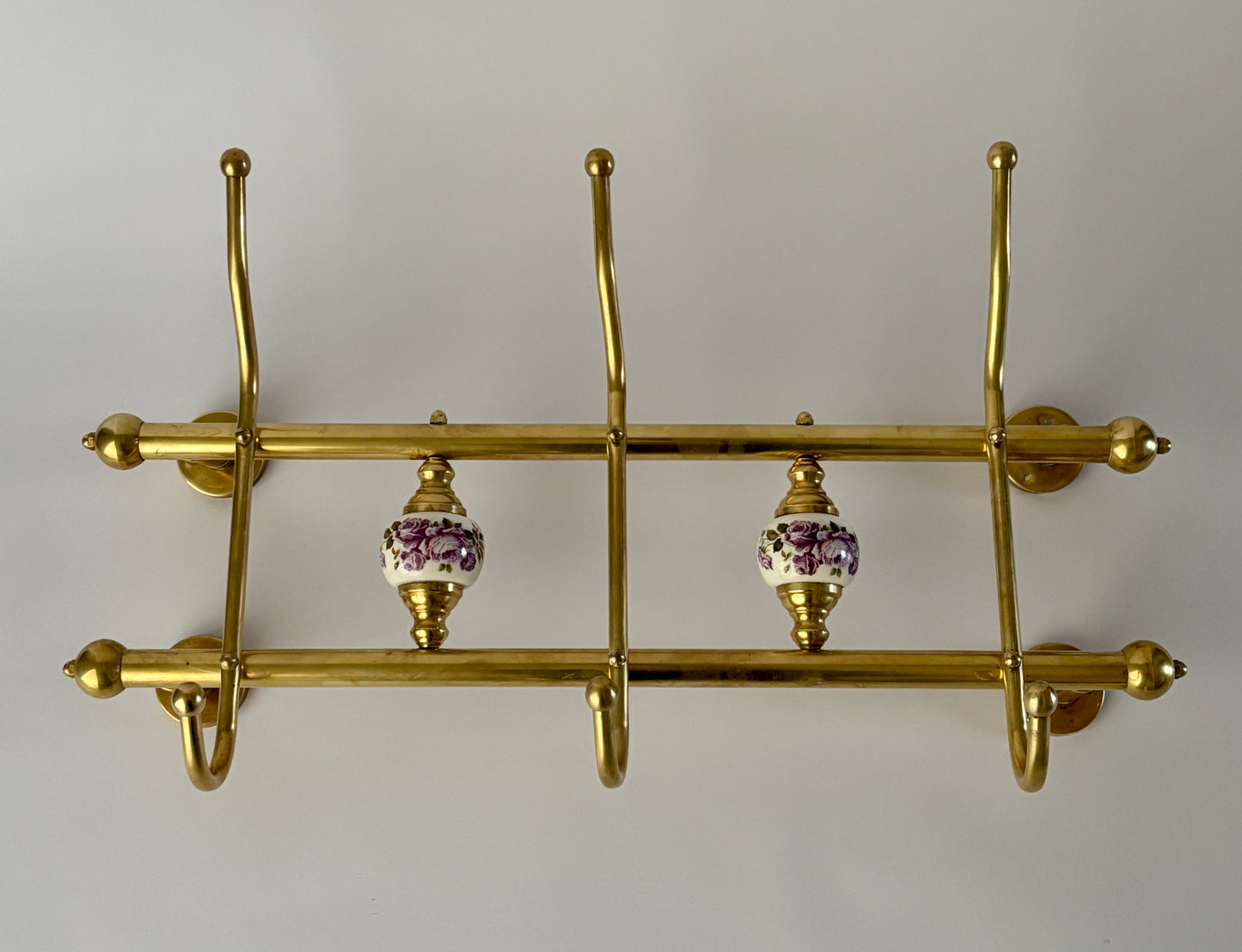 Brass and porcelain coat rack