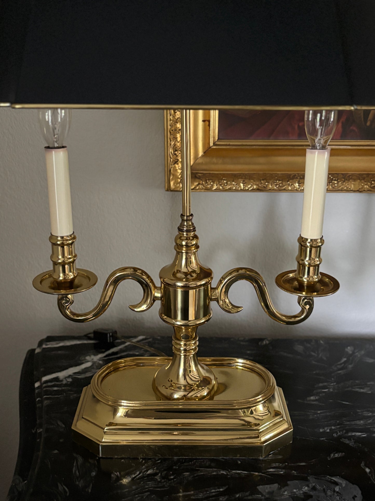 Brass Bouillotte lamp w/ metal shade