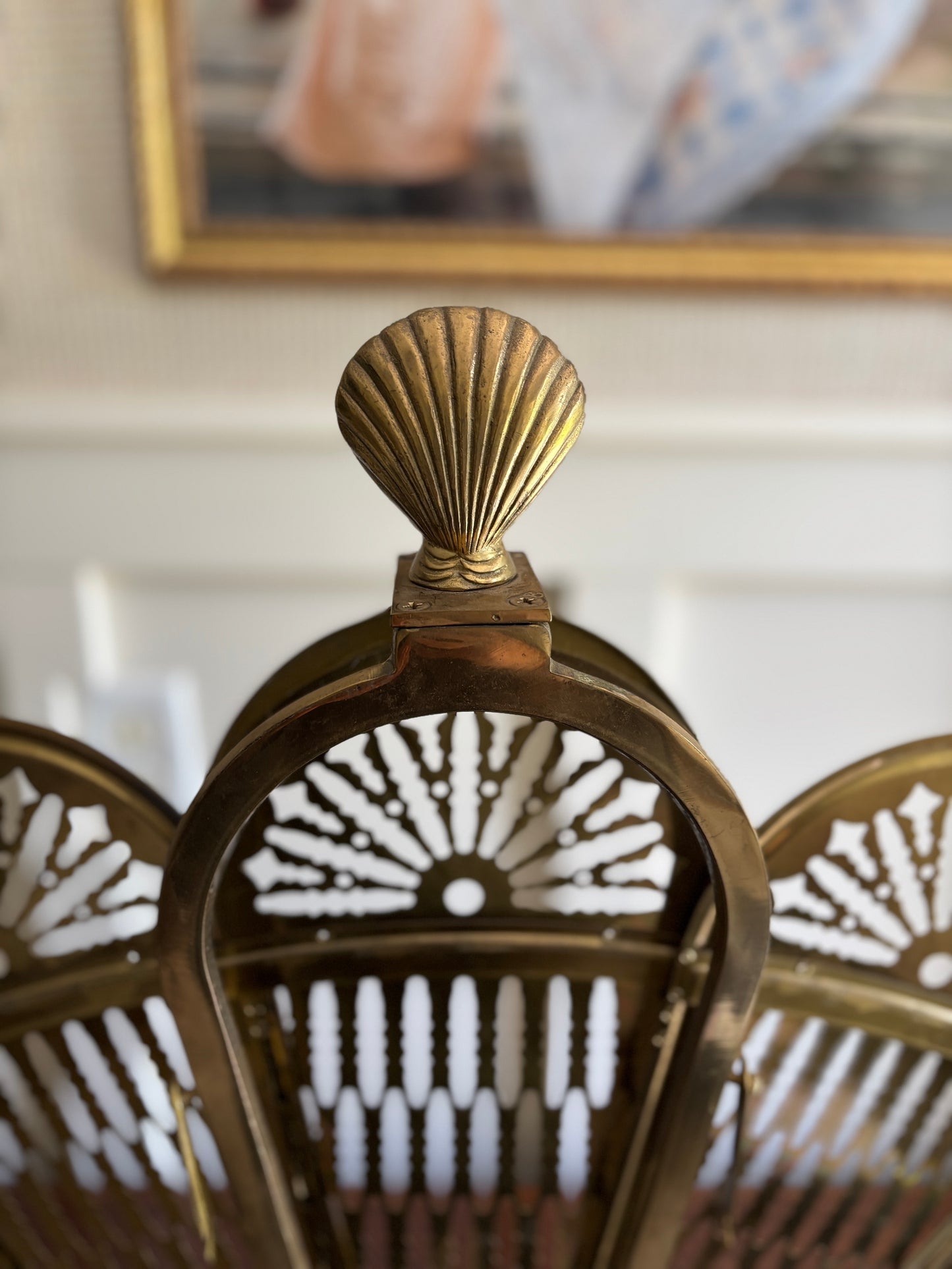 Vintage brass fireplace screen