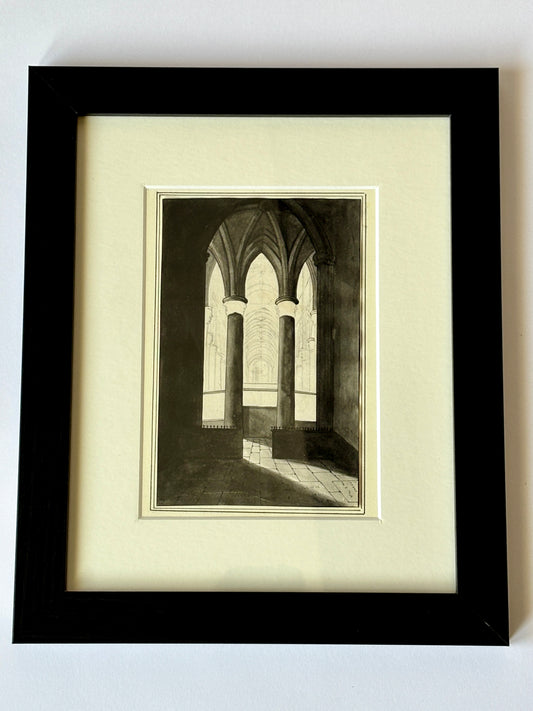 Antique drawing of cathedral interior