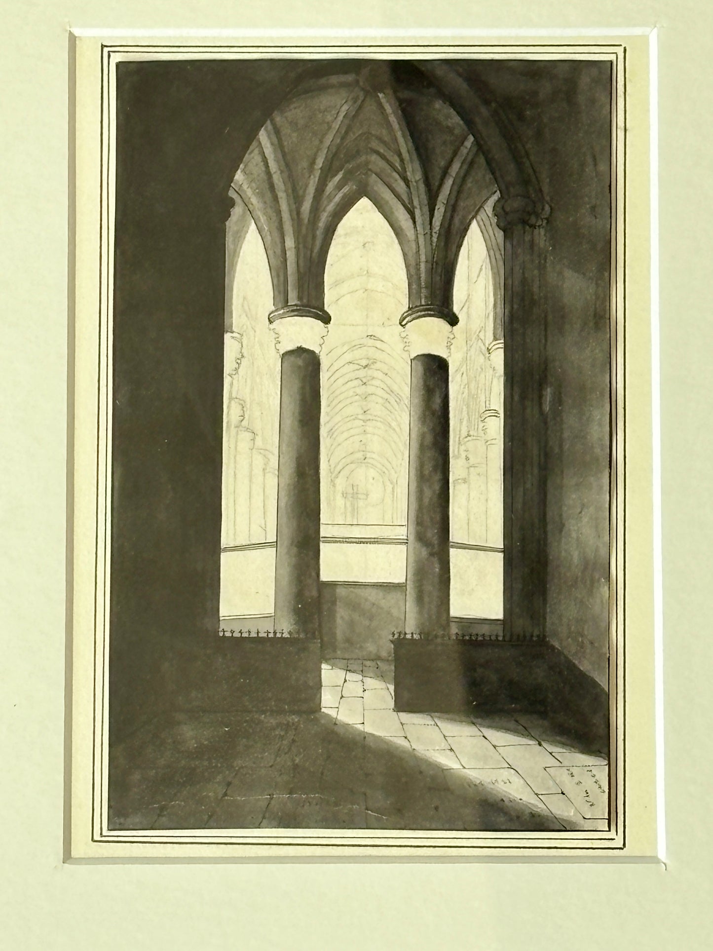 Antique drawing of cathedral interior
