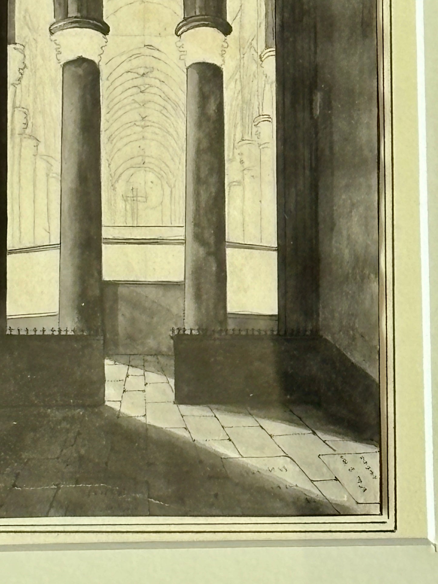 Antique drawing of cathedral interior