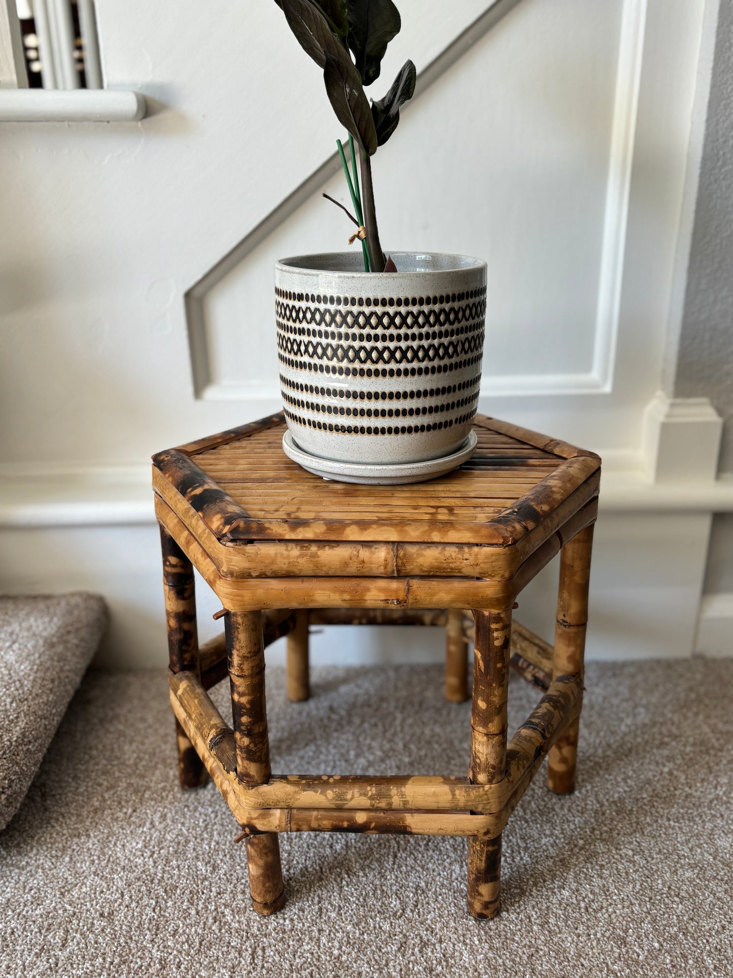 Burnt bamboo plant stand