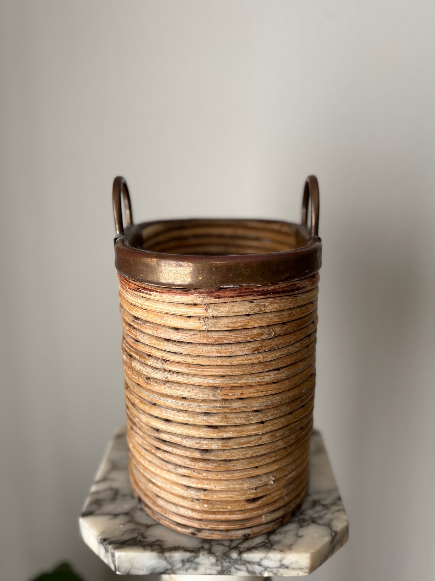 Brass rimmed basket