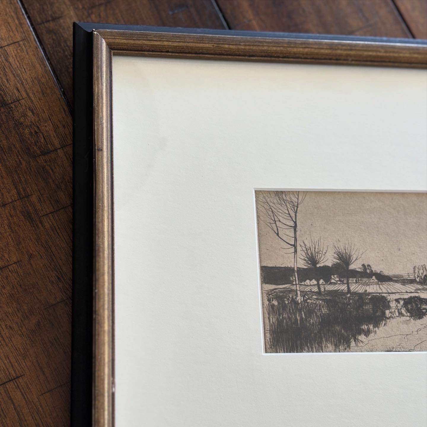 Antique dry point etching