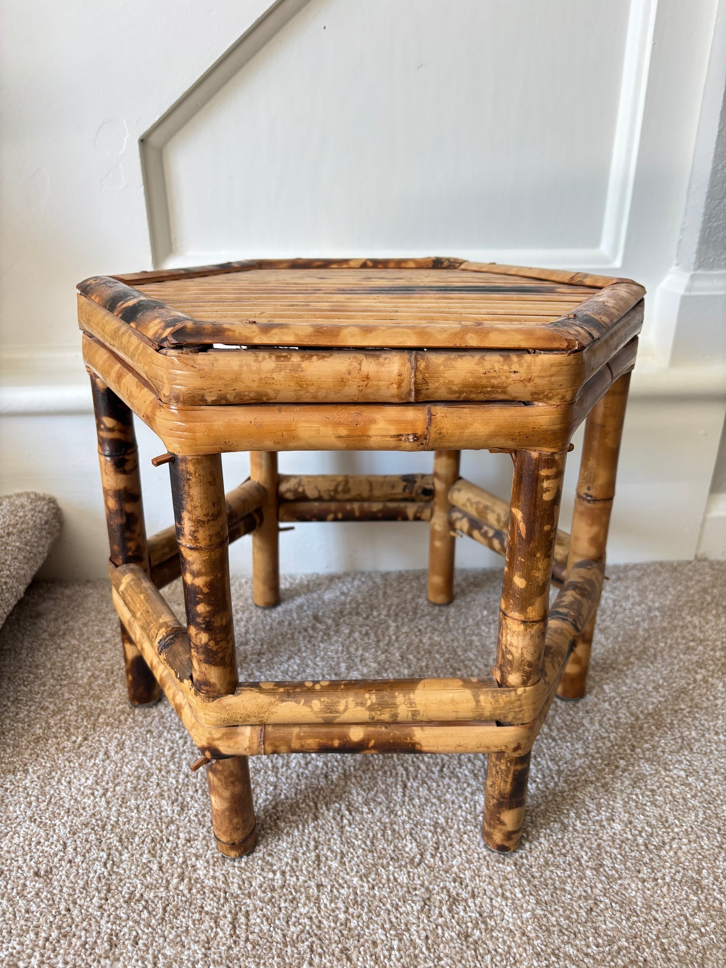 Burnt bamboo plant stand