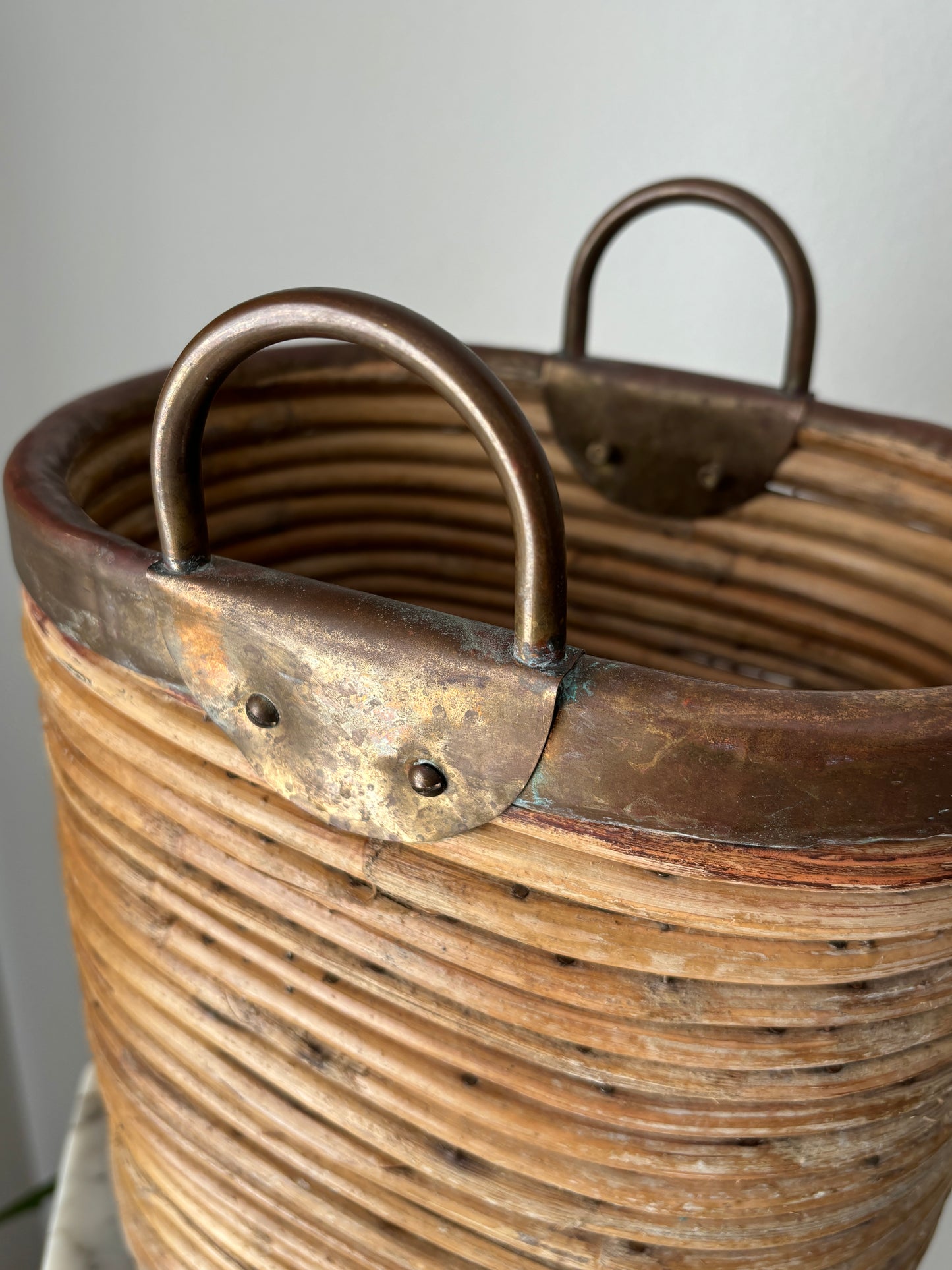 Brass rimmed basket