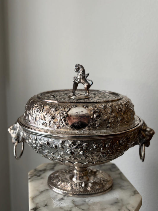 Antique silver plate footed tureen