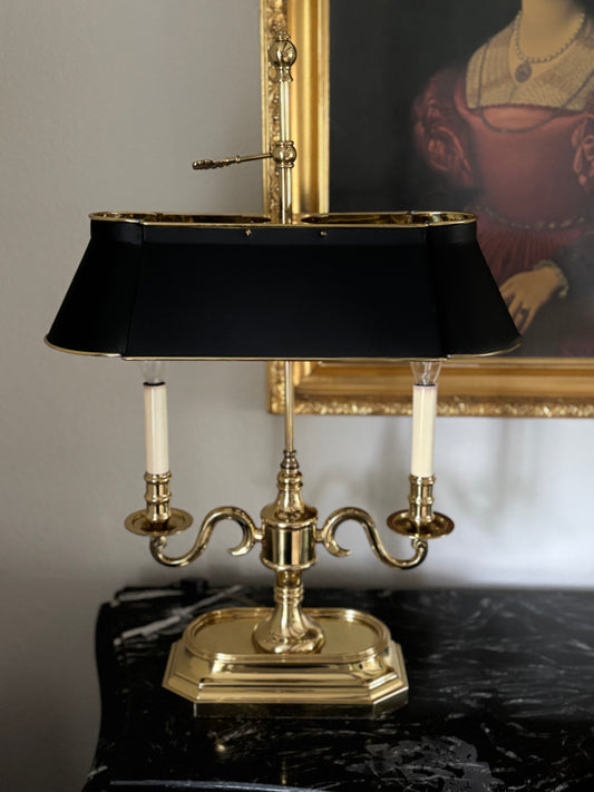 Brass Bouillotte lamp w/ metal shade