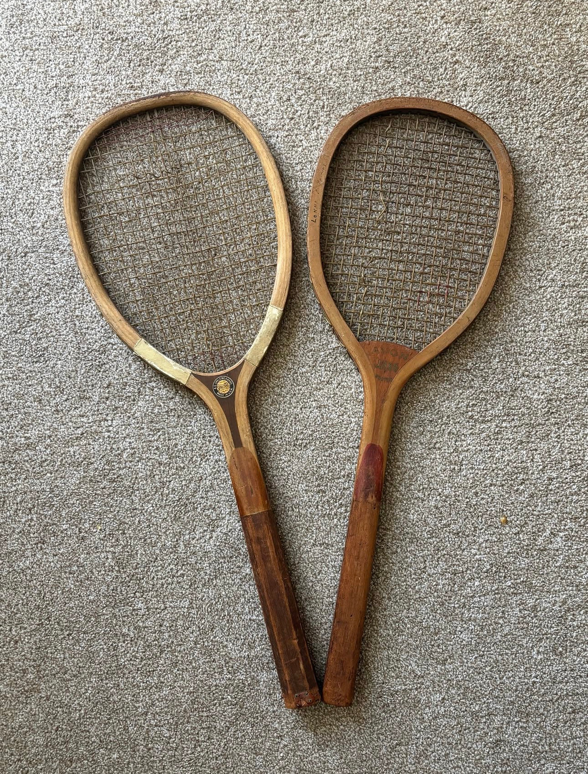 Pair of antique tennis rackets