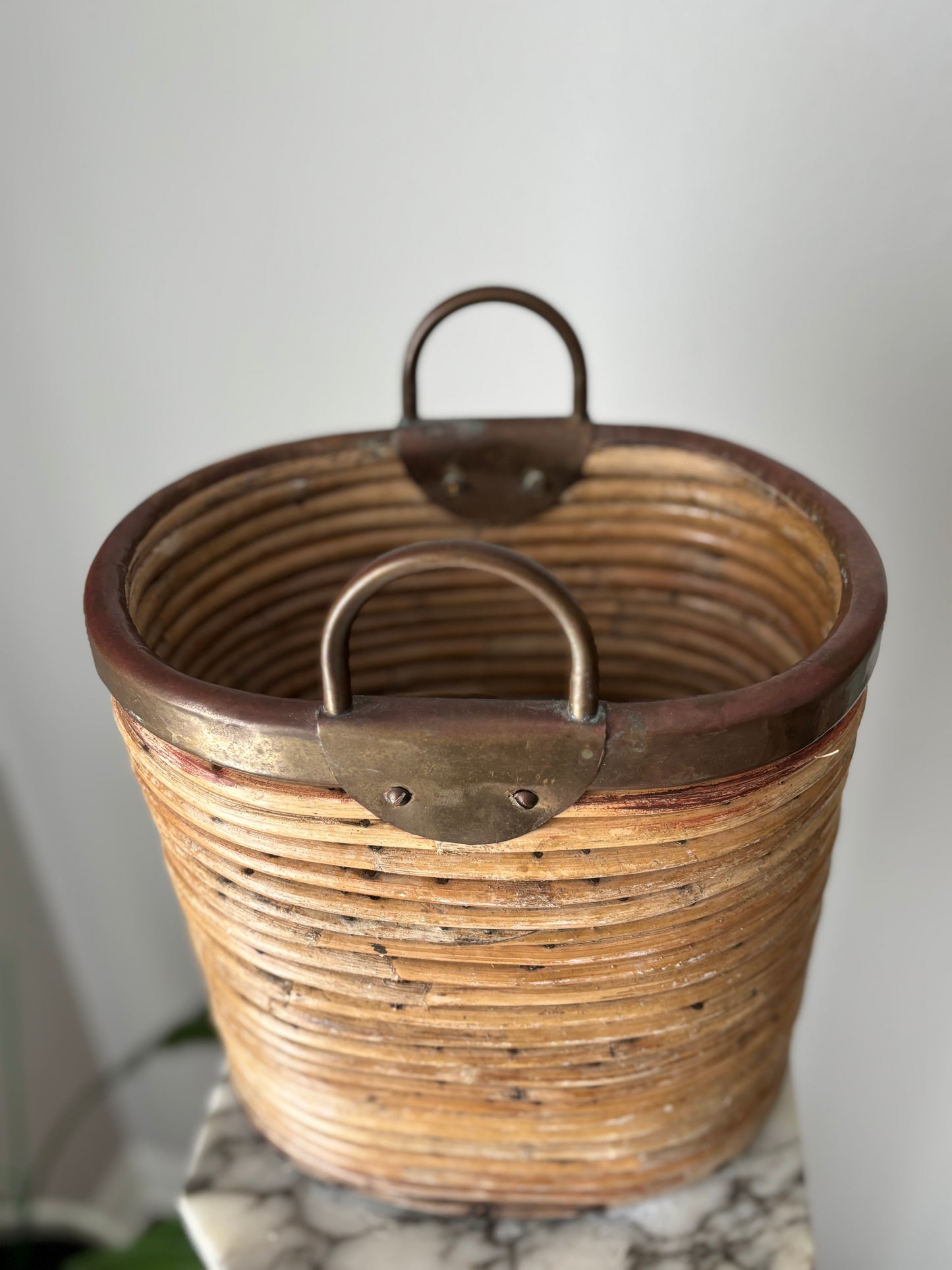 Brass rimmed basket