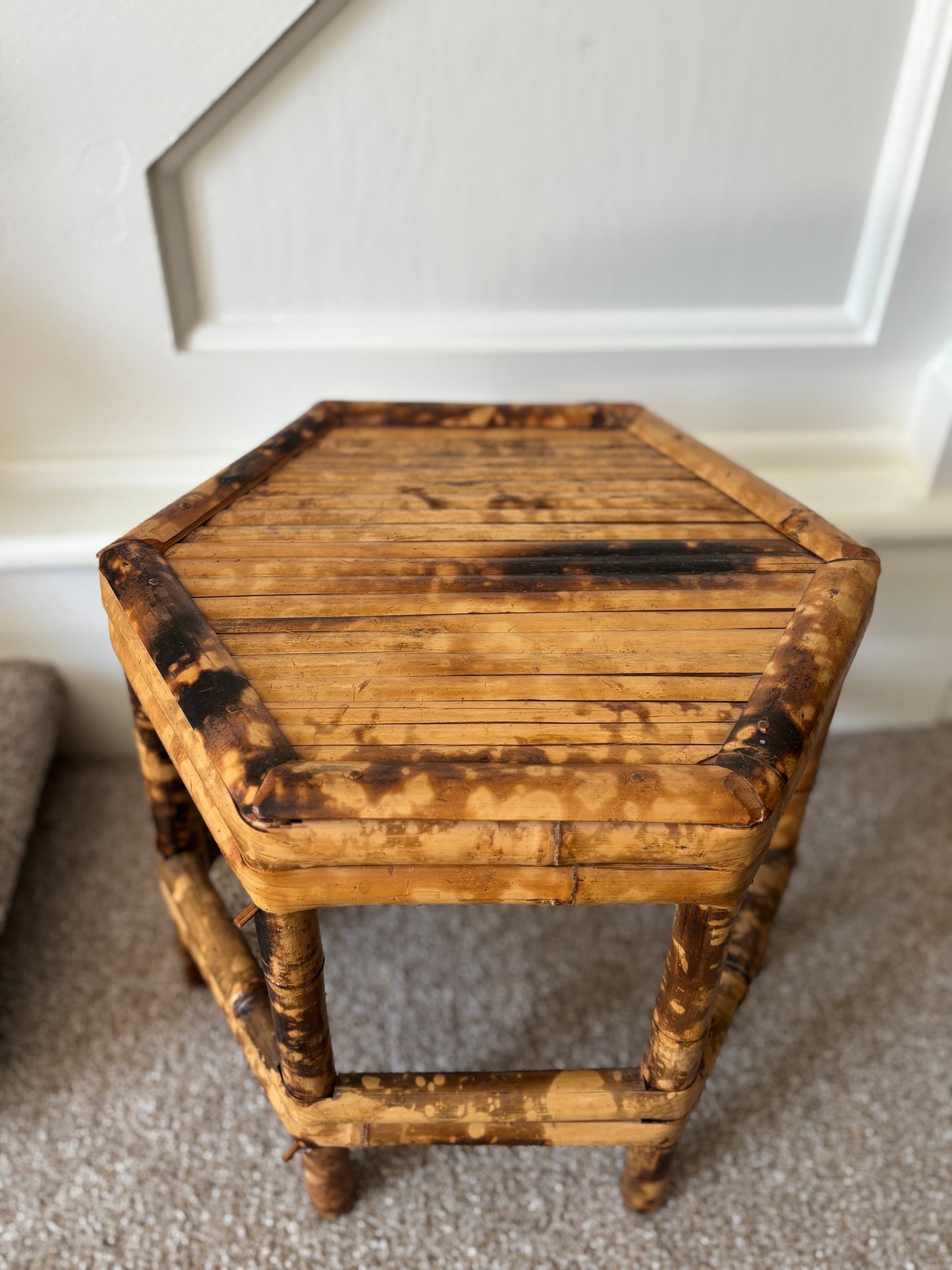 Burnt bamboo plant stand