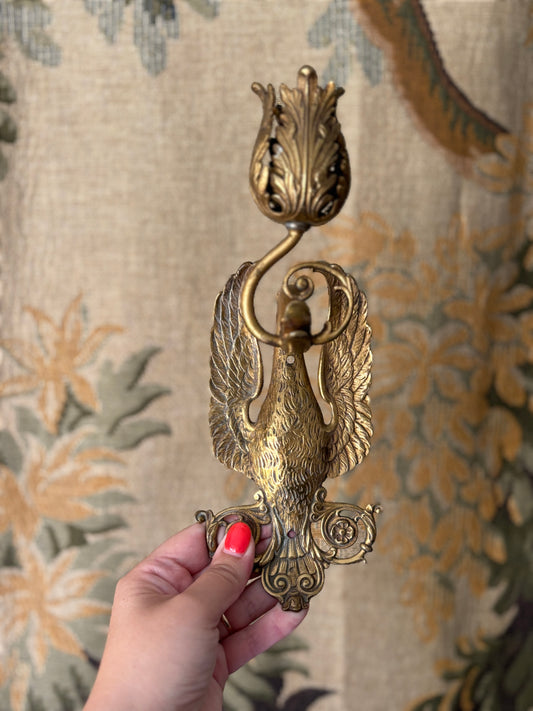 Pair of antique brass swan sconces